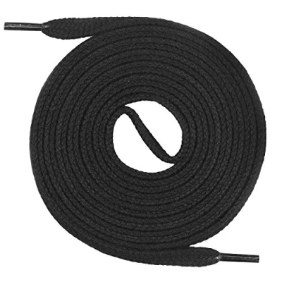 Afbeelding van Mount Swiss©, Premium veters, 1 paar platte veters van 100% katoen, scheurvast, 7 mm breed, volwassenen (unisex), zwart, 150 cm