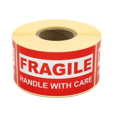Afbeelding van MD labels Warnetiketten op rol 100 x 50 mm 500 Fragile Handvat met Care Verzendsticker Verzendaanwijzing zelfklevende etiketten