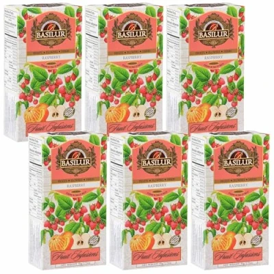 Afbeelding van BASILUR Fruit Infusions Vruchtenthee zonder cafeïne met framboos en citroenaroma 25x2g (x6)