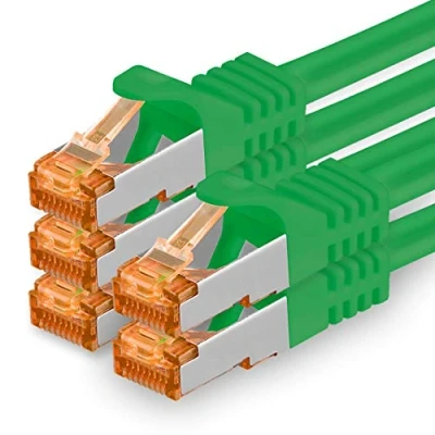 Afbeelding van 1aTTack.de 0,25m Cat.7 netwerkkabel groen 5 stuks Gigabit Ethernet LAN kabel 10000 Mbit S patchkabel Cat7 FTP PIMF afscherming LSZH ruwe Rj45 stekker Cat 6a x 0,25 meter
