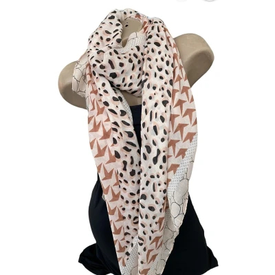 Afbeelding van Dames sjaal lang met panterprint 185/75cm roze gemixt