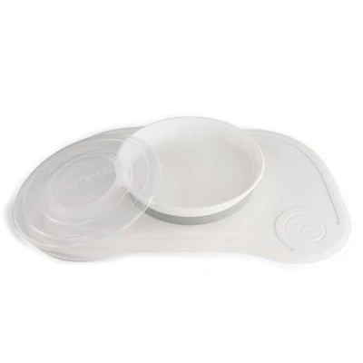 Afbeelding van Twistshake Click Mat Kinderservies set Placemats voor Kinderen 38x25 cm + Peuterborden met Deksel, Babyvoeding Tafelset Keuken Eettafel, BPA Vrij, 6 Maanden+, Wit