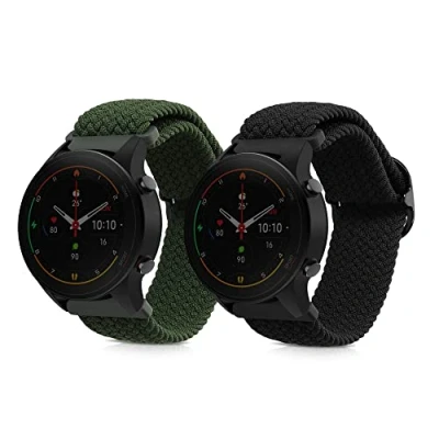Afbeelding van kwmobile Horlogebandjes geschikt voor Xiaomi Mi Watch Color Sport / S1 Active 2 x Nylon Smartwatch bandje in zwart groen.