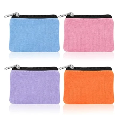 Afbeelding van Molain Canvas Kleine Muntportemonnee, 4 Stuks Draagbare Mini Verandering Portemonnee Munt Tas Met Rits Vrouwen Coin Pouch Geld Voor Creditcard ID Card Sleutels, Paars, Oranje, Roze,