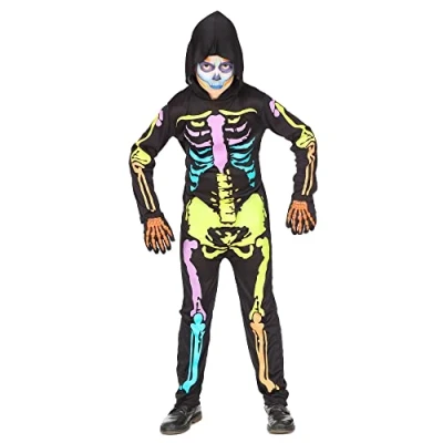Afbeelding van Widmann Spook &amp; Skelet Kostuum Felgekleurd Neon Kind Multicolor Maat 104 Halloween Verkleedkleding