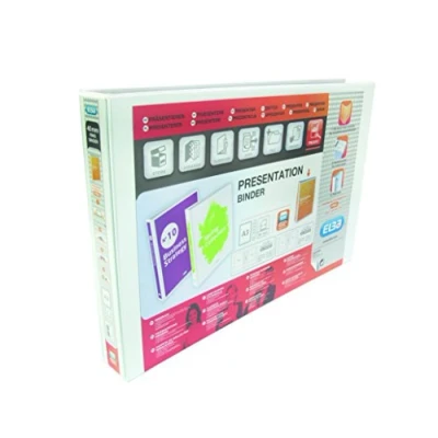 Afbeelding van Elba A3 4 D ringband, 30 mm capaciteit, 35 rug, presentatiemap met aanpasbare hoes, landschap, wit (enkel)