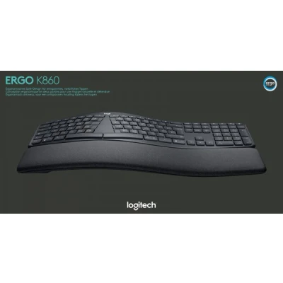 Afbeelding van Logitech Keyboard K860, Wireless, Unifying, Bluetooth, Black Ergo, DE, Retail