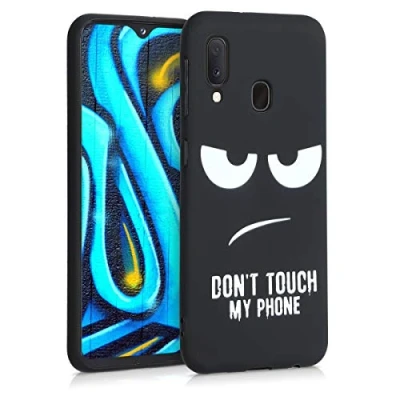 Afbeelding van kwmobile telefoonhoesje geschikt voor Samsung Galaxy A20e Hoesje smartphone in wit / zwart Backcover van TPU Don&#039;t Touch My Phone design