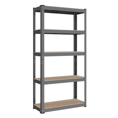 Afbeelding van SONGMICS zware plank, kelderplank, opbergplank, 30 x 75 150 cm, plank met stalen frame, draagvermogen tot 650 kg, 5 verstelbare planken, grijs GLR030G01