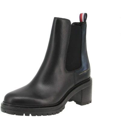 Afbeelding van Tommy Hilfiger Essential Enkellaarsjes met plateauzool, Dames, Maat: 36, Black Leer