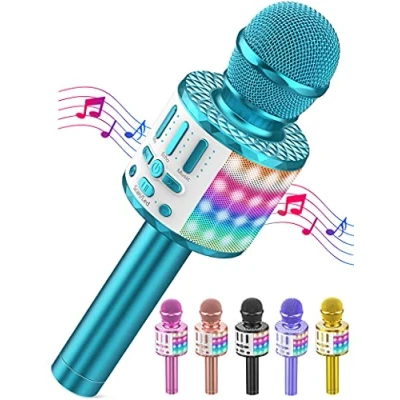 Afbeelding van MicQutr karaoke microfoon, led draadloze bluetooth microfoon voor zingen met luidspreker, speelgoed kinderen, thuis, machine, draagbare KTV luidsprekerrecorder Android/iPhone/iPad/pc