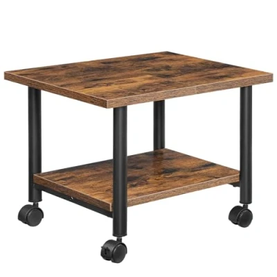 Afbeelding van Printertafel, Printerwagen met afsluitbare wielen, printerstandaard, rollbar 2 niveaus, printerhouder, industrieel ontwerp, rolcontainer, voor kantoor, fax, donkerbruin en zwart