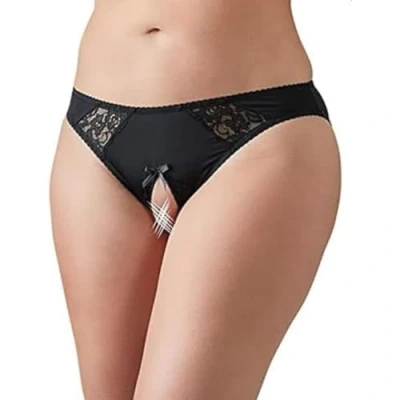Afbeelding van Cottelli Plus Size Erotische Slip met Open Kruis en Kanten Inzetstukken Maat 2XL Zwart