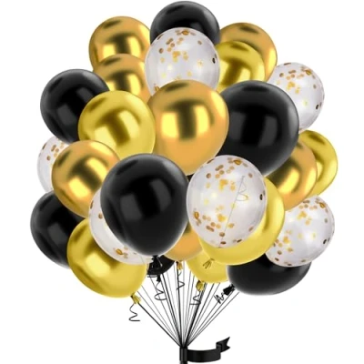 Afbeelding van 30 stuks ballonnen goud zwart, cm metallic chroom confetti en zwart helium ballon latex voor kinderen verjaardag, bruiloft, babyshower, decoratie