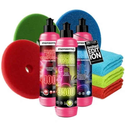 Afbeelding van Menzerna Heavy Cut Compound 400 Polijstmiddel en verzegelingsset, tegen krassen + Super Finish 3500 hoogglans polish Power Lock Ultimate Protection 3 x polijstdoek 40 cm polijstpad 150