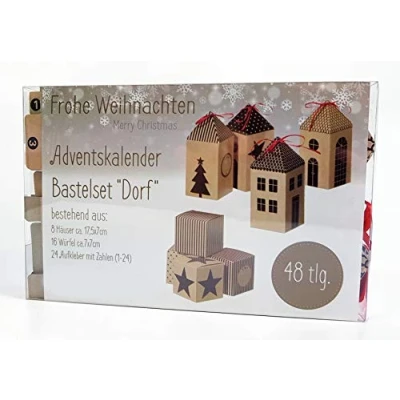 Afbeelding van Adventskalender dorp met 24 doosjes om zelf te vullen DIY kalender knutselset