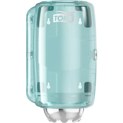 Afbeelding van Tork Mini Centerfeed Dispenser Wit en Turquoise M1, Robuust Design, Performance Lijn, 658000