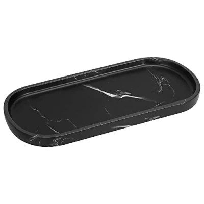 Afbeelding van Luxspire Badmeubel Tray, Toilet Tank Ovale Opberg Hars handgemaakte badkamer badkuip keuken dressoir Countertop organisator voor zeep shampoo kaarsen sieraden ring schotel, inkt zwart