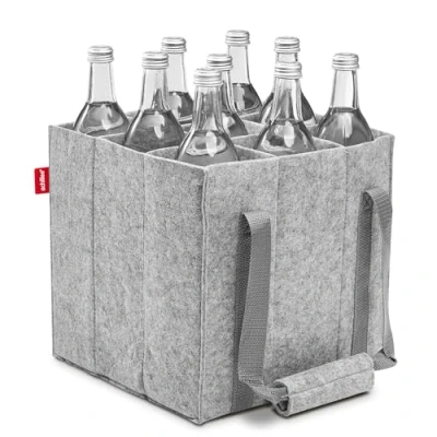 Afbeelding van achilles Flessentas met 9 vakken, ook voor 1,5 liter flessen, van vilt, 100% gerecycled, 27 cm x (grijs), grijs., Pour bouteilles,