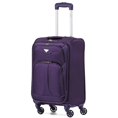 Afbeelding van Flight Knight Lichtgewicht 4 wielige 800D zachte koffer robuuste anti barst handbagage goedgekeurd voor meer dan 100 luchtvaartmaatschappijen, waaronder easyJet, BA en nog veel meer!, Paars,