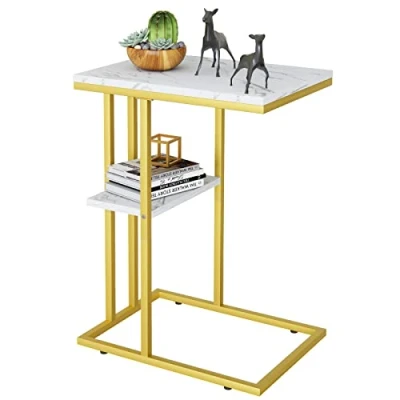 Afbeelding van Bijzettafel C vorm, bank bijzettafels, koffietafel, kleine tafel, sofa tafel bijzettafels bed, zijtafel bank, salontafel laptoptafels, banktafel, houtachtigheid, goud