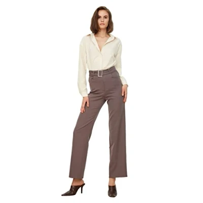 Afbeelding van Trendyol Antracietkleurige, Getailleerde, Recht Gesneden Geweven Stoffen Broek Twoss21Pl0104