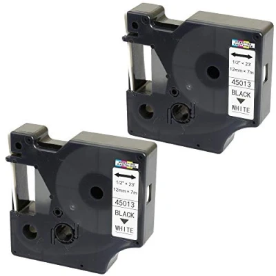 Afbeelding van 2 compatibele labeltapes D1 45013 S0720530 zwart op wit 12 mm x 7 m voor DYMO LabelManager LM 160 210D 220P 260P 280 360D 420P 450D 500TS PnP MobileLabeler Point Label. Writer LW 45W 4555500000 0 Duo