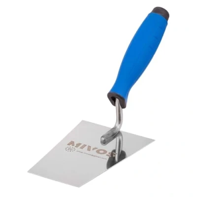 Afbeelding van Mivos Roestvrij stalen trapeziumtroffel 140 x 70 mm roestvrije metseltroffel met rubberen grip stucateur troffel voor metselwerk trapeziumspaan Made in EU