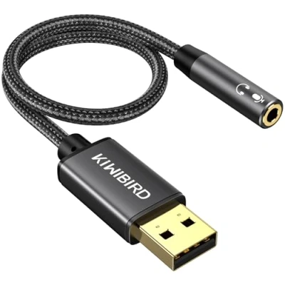 Afbeelding van KiWiBiRD USB naar 3,5 mm Jack Audio Adapter, Hoofdtelefoon, Microfoon en Headset TRRS 4 polig, Externe Geluidskaart compatibel met MacBook, Surface, PS4, Laptop, Raspberry Pi