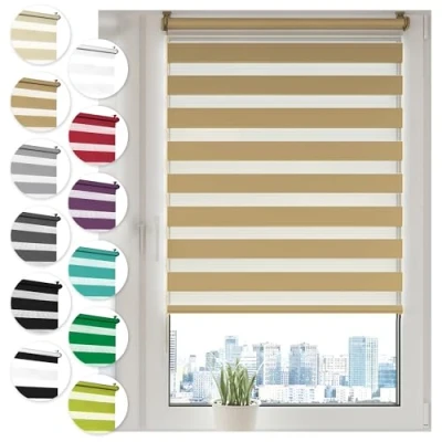 Afbeelding van Sonello dubbel rolgordijn Klemmfix duo zonder boren, 90cm x 210cm beige, voor ramen en deuren vensterrolgordijn klemrolgordijn Easyfix dag nacht duorolgordijnen zonwering klemfix