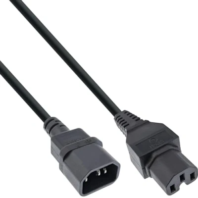 Afbeelding van InLine 16811 netsnoerverlenging, warmte stekker rechte C15 op bus C14, 2m, zwart