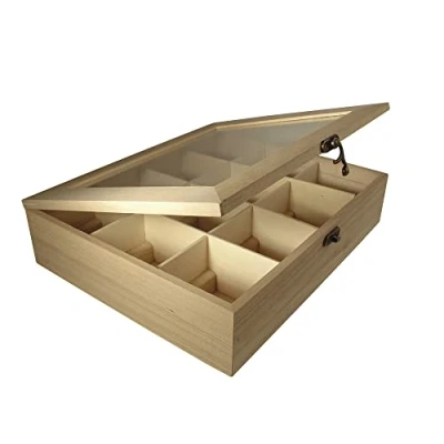 Afbeelding van RAYHER HOBBY 6241500 DIY houten theedoos met 12 vakken, voor het opbergen van theezakjes, koffiepads, specerijen, kruiden enz., creatieve decoratieve doos, 28,5 x 23,5 7 cm, beige