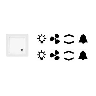 Afbeelding van Schakelstickerset stickers met licht ventilator pijlen en belstickers (RP 25/1) (10 mm, zwarte symbolen)
