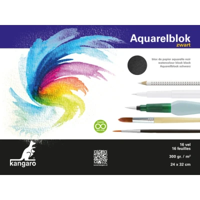 Afbeelding van Blok aquarelpapier Kangaro, zwart, 3 zijden verlijmd