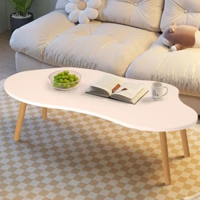 Afbeelding van yoakaiax Kleine salontafel midden eeuw moderne theetafel van woonkamer houten minimalistische display kamer meubels lage met wolkvorm (wit)