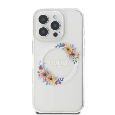 Afbeelding van Guess GUHMP16LHFWFCK iPhone 16 Pro 6,3&quot; zwart/zwart hardcase IML Flowers Wreath MagSafe