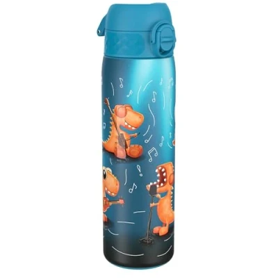 Afbeelding van ION8 Stalen Waterfles, 600 ml/20 oz, Lekvrij, Makkelijk te Openen, Veilige Vergrendeling, Vaatwasserbestendig, Hygiënische Flipcover, Draaggreep, Duurzaam, Reliëfprint, Ontwerp Dino Band Drinkfles