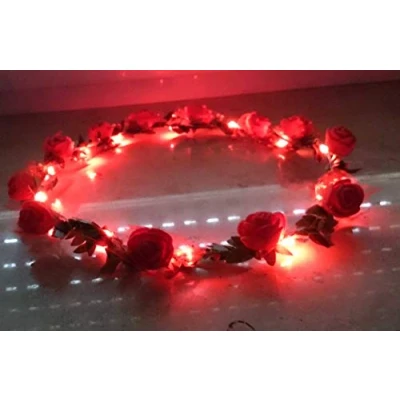 Afbeelding van LED haarband licht knipperend, bruid, bloem, kroon, bloemenkrans, haarband, knipperende wmulti (rood)