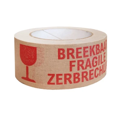 Afbeelding van Kortpack Papertape Breekbaar 50mm X 50mtr. 1 Rol. Bruine Tape + Rode Tekst (1 Rol)