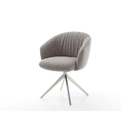 Afbeelding van DELIFE Draaistoel Caja Flex met armleuning bouclé zilver grijs kruisframe breed roestvrij staal 360 draaibaar rocker functie pocketveer kern