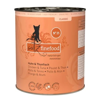 Afbeelding van catz finefood N 25 kip &amp; Thunvis fijnkost kattenvoer nat en verfijnd met pompoen rozenbot, 6 x 800 g blikken