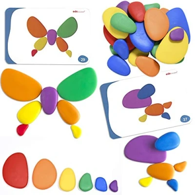 Afbeelding van Rainbow Pebbles Set van 36 Plus 40 Activiteiten De Originele Sorteer en Stapelstenen Vroege wiskunde Resource