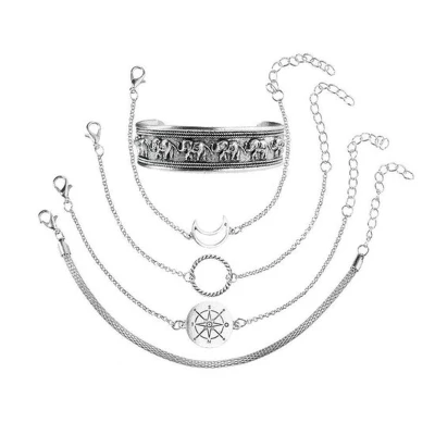 Afbeelding van Jomide Armbanden Bohemian Boho Vintage Zilverkleurig 5 delig
