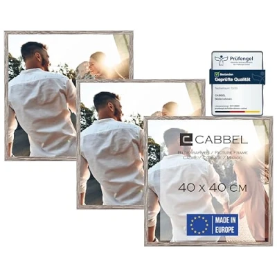 Afbeelding van CABBEL Set van 3 fotolijsten 40x40 cm, MDF houten lijst in bruin, met onbreekbaar plexiglas/modern