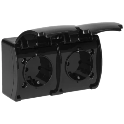 Afbeelding van Stopcontact opbouw waterproof Tweevoudig Zwart