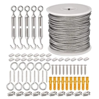 Afbeelding van Jizzu Roestvrij stalen kabelset met pvc coating, hoogwaardige staalkabel, set oogschroeven, geschikt als klimgeleiders voor klimplanten, gordijnkoord, 66 stuks
