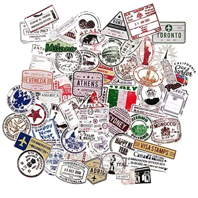Afbeelding van vintage stickers landen postzegels retro koffers reisstickers bullet journal scrapbooking reissticker tumblr draagbare bagage reisdagboek notebook kalender