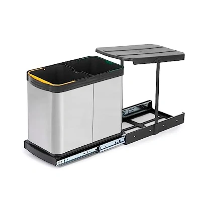 Afbeelding van Emuca Recycle Inox recyclebakken voor keuken, 2 x 12 L, bodembevestiging en handmatige/automatische verwijdering.
