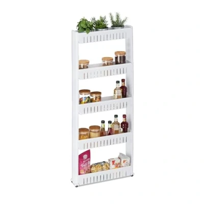 Afbeelding van Relaxdays keukentrolley, 5 etages, smal opbergrek keuken &amp; badkamer, keukenrek kunststof, HBD 131 x 12,5 54 cm, wit