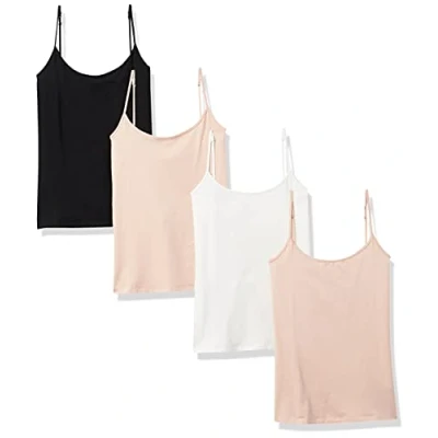 Afbeelding van Amazon Essentials Women&#039;s Hemd met slanke pasvorm, Pack of 4, Beige/Wit/Zwart, XL